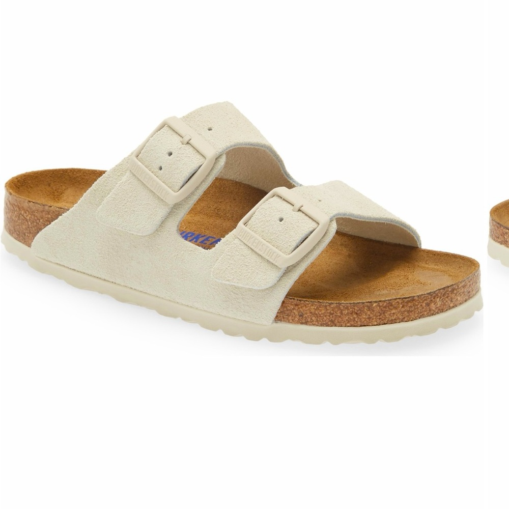 Birkenstock Two-Buckle Suede Slide Sandals in Cream